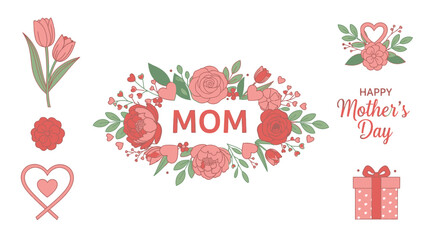 Pink Floral Mother Day Greeting Card with Roses and Tulips