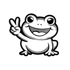 Black and White Doodle Frog Clipart Transparant Background