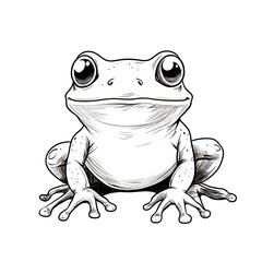 Black and White Doodle Frog Clipart Transparant Background