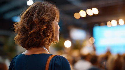 Faceless speaker engages audience presenting digital marketing plan large screen contemporary classroom educational instruction activity technology learning display