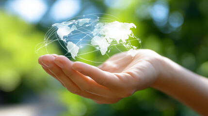 Faceless hand holding global digital network connection online education platform virtual classroom interactive learning modules seamless communication accessibility knowledge