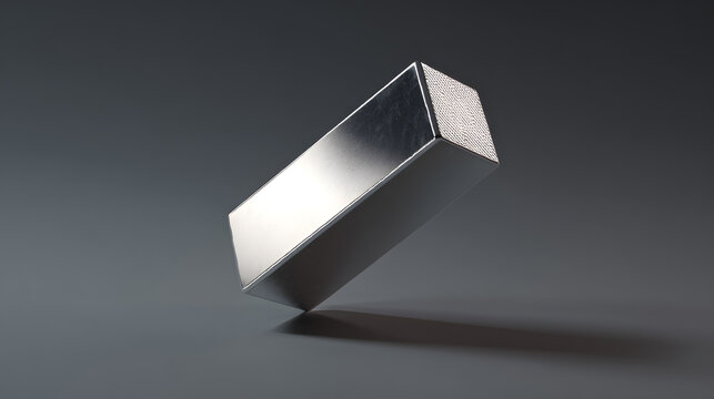 Floating silver rectangular prism with textured corner
