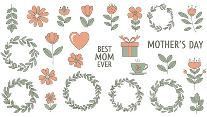 Hand Drawn Orange Peach Floral Mother Day Greeting flowers tulips
