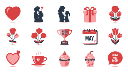 Flat Red Mother Day Set With Hearts Gifts Flowers love