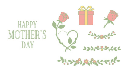 Hand Drawn Pink Roses Gift Box and Heart Mother Day Greeting card