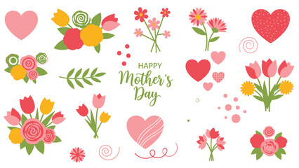 Hand Drawn Watercolor Floral Hearts Happy Mothers Day Greeting Card flowers handdrawn