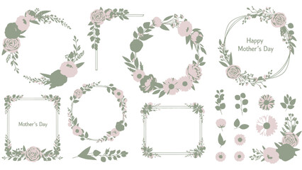 Hand Drawn Watercolor Floral Wreaths With Mothers Day Lettering Green Pink mothersday