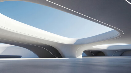 Fototapeta premium 3d render of abstract futuristic architecture with empty concrete floor. Scene for car presentation.