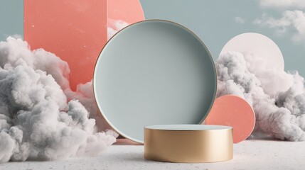 Surreal Spa Banner Features Floating Steam and Abstract Patterns Blending With Sky and Playful Shapes for Creative Relaxation Space