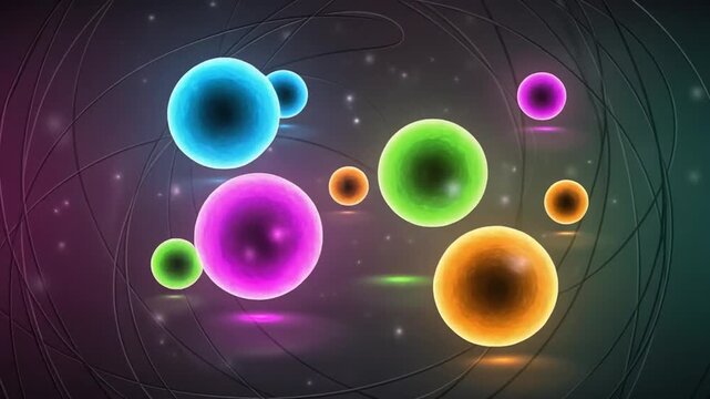 Vibrant spheres floating in a dark, gradient environment viewed from a slightly elevated perspective