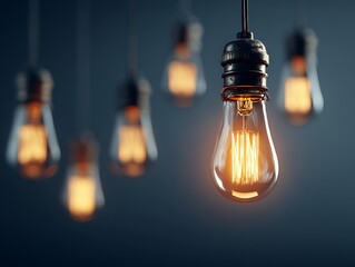 Vintage Edison Bulb Idea Concept: Glowing Filament in Antique Lightbulb, Symbol of Innovation and Creativity, Soft Focus Background