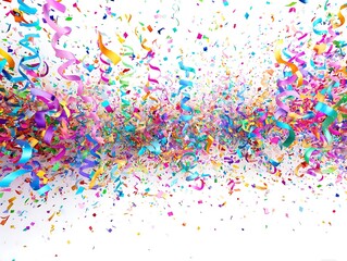 Explosion of Vibrant Confetti and Streamers in Rainbow Colors, Festive Celebration Background, Party Atmosphere