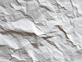 Textured White Crumpled Paper Background with Dramatic Shadows, Abstract Surface, Vintage Paper Texture, Wrinkled Material for Design
