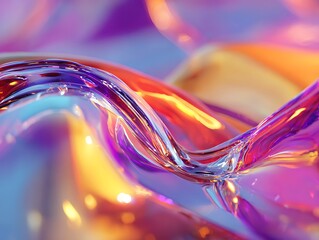 Iridescent Fluid Surface with Ripples, Abstract Waves of Purple, Pink, Orange, and Blue Light, Holographic Texture, Modern Background