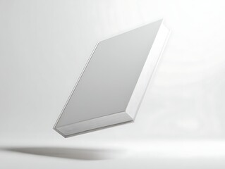 Minimalist Blank White Hardcover Book Floating Mid-Air Against Soft White Background, Modern Design Concept, Copy Space for Text
