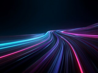 Futuristic Neon Light Trails on Dark Background, Abstract Speed Motion Blur, Vibrant Blue and Pink Streaks, Digital Network Concept