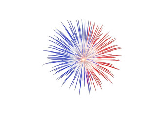 Vibrant red and blue firework explosion on white background