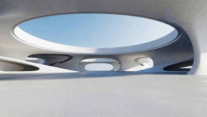 3d render of abstract futuristic architecture with empty concrete floor. Scene for car presentation.