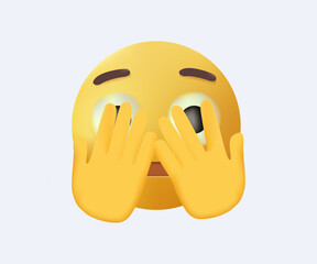 Face with Peeking Eye vector emoji illustration icon symbol no way shocked hiding behind hands, 3D vector illustration. Happy yellow ball covering eyes and peeking, waiting for a surprise. Emoticon