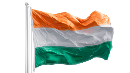 High-quality silk Indian national flag waving in the air in an outdoor setting during daylight hours