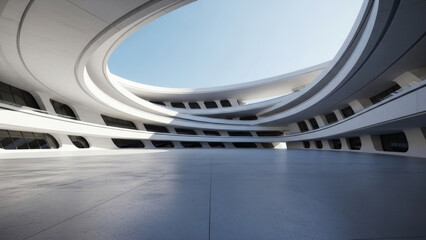 3d render of abstract futuristic architecture with empty concrete floor. Scene for car presentation.