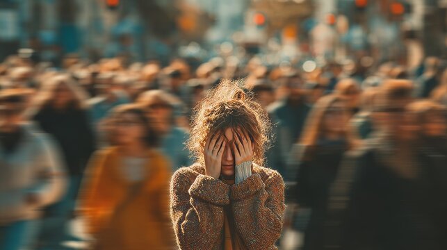 A portrayal of depression shows a young girl in despair, covering her face with her hands, embodying emotional pain, sadness, and isolation. image