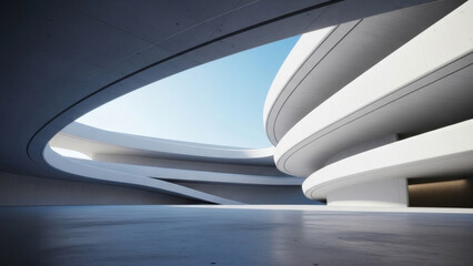 3d render of abstract futuristic architecture with empty concrete floor. Scene for car presentation.