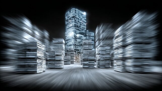 A stack of document files on a server room background symbolizing enterprise content management, ECM compliance audit, and secure record governance