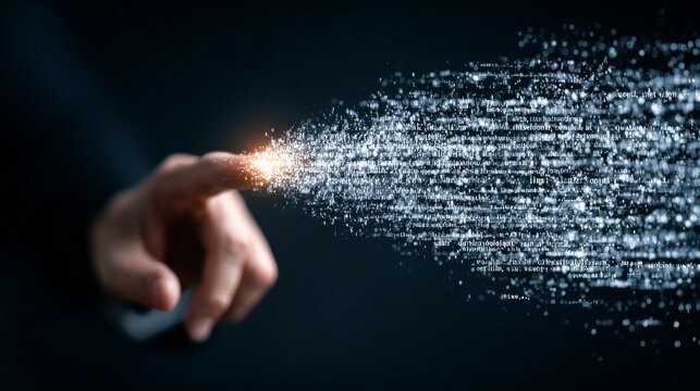 A hand manipulates a floating digital file icon above a city backdrop, representing enterprise content management (ECM) and digital data governance control