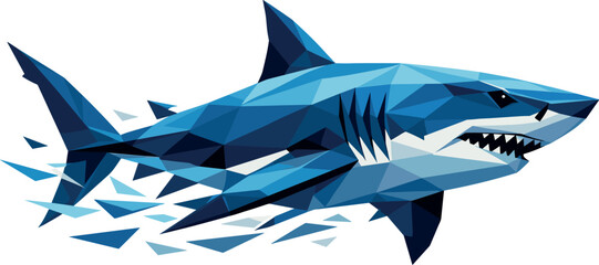 Geometric Shark Vector. Low-poly vector illustration focused on a shark in a clean geometric interpretation, angular polygonal