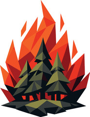 Geometric Forest Fire. Low-poly vector illustration focused on an iconic forest fire concept symbolizing environmental danger,