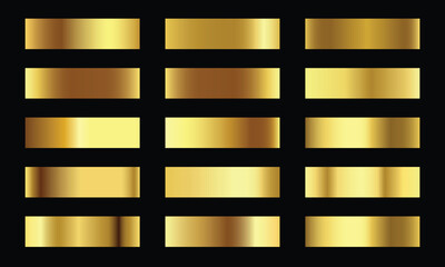 Set of golden metallic gradient template design decoration on black background .texture gold gradient 