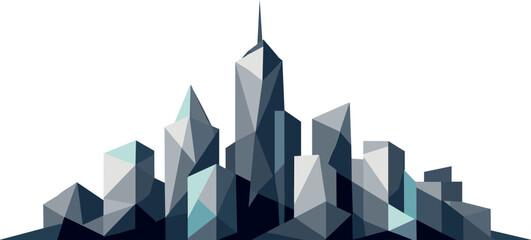 Minimalist Geometric Skyline. Low-poly vector illustration focused on a minimalist skyline icon, polygonal geometric style with