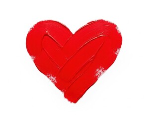 A vibrant red heart shape painted with textured brushstrokes on a white background