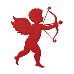 Funny cartoon cupid cherub boy with bow and arrow silhouette vector illustration for Valentine's Day design featuring heart wings and amor angel