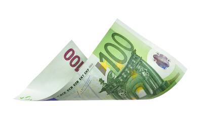 Flying 100 euro banknotes