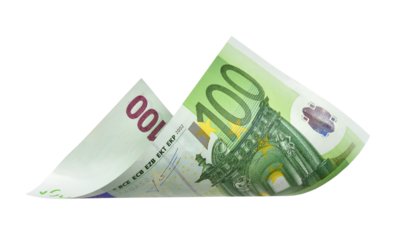 Flying 100 euro banknotes