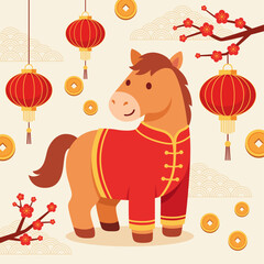 Chinese New Year 2026 Fire Horse Zodiac Illustration 설