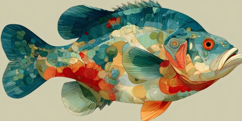 Colorful abstract fish illustration with detailed patterns