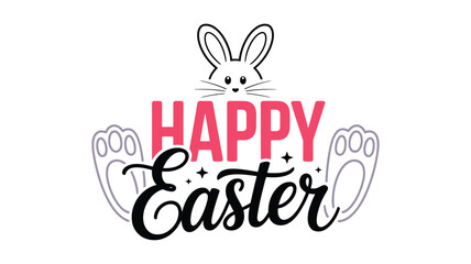 Fototapeta premium Festive happy easter greeting with adorable bunny and cute paw prints design Vector