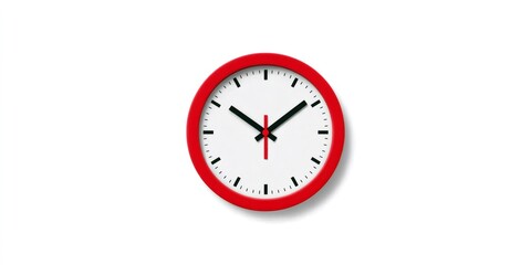 Red round wall clock displaying minimal time