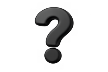 Black question mark symbol indicating doubt, question, inquiry, curiosity, or unknown facts with transparent background