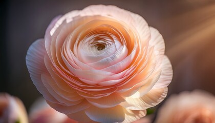 petal soft elegance an enchanting close up reveals the delicate layers of a ranunculus flower in full bloom its pastel petals softly kissed by sunlight