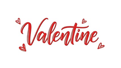 Elegant red script Valentine's Day lettering with decorative outlined hearts on a white backdrop