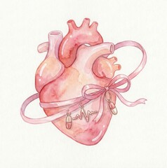 Anatomical Heart with Ribbon Bow