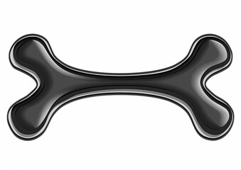 A glossy, black dog bone rendered in a polished, three-dimensional style, against a white backdrop