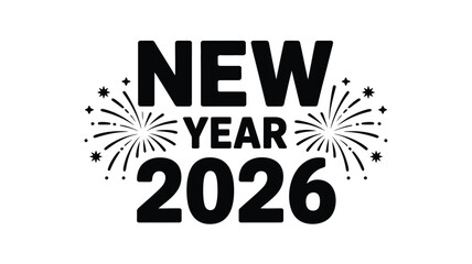 New year 2026 festive greeting with sparkling fireworks illustration on white background Vector