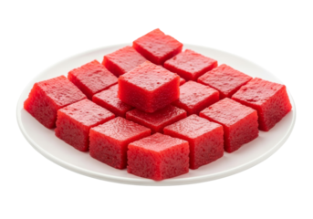 red jelly cube candies on a white plate
