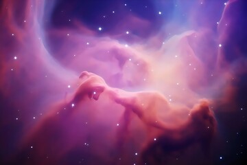 Vibrant nebula with pink and purple hues in deep space