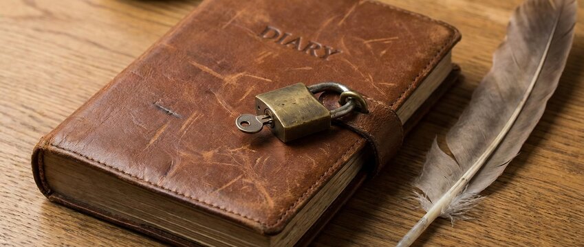 Vintage Leather Diary Locked with a Brass Padlock
